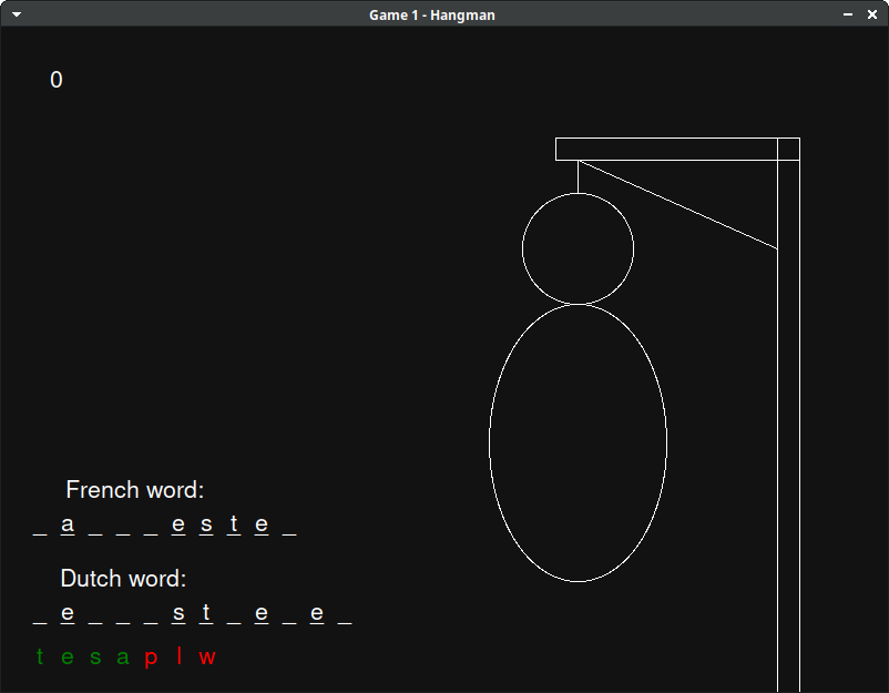 Bilingual hangman window 4 correct 2 errors