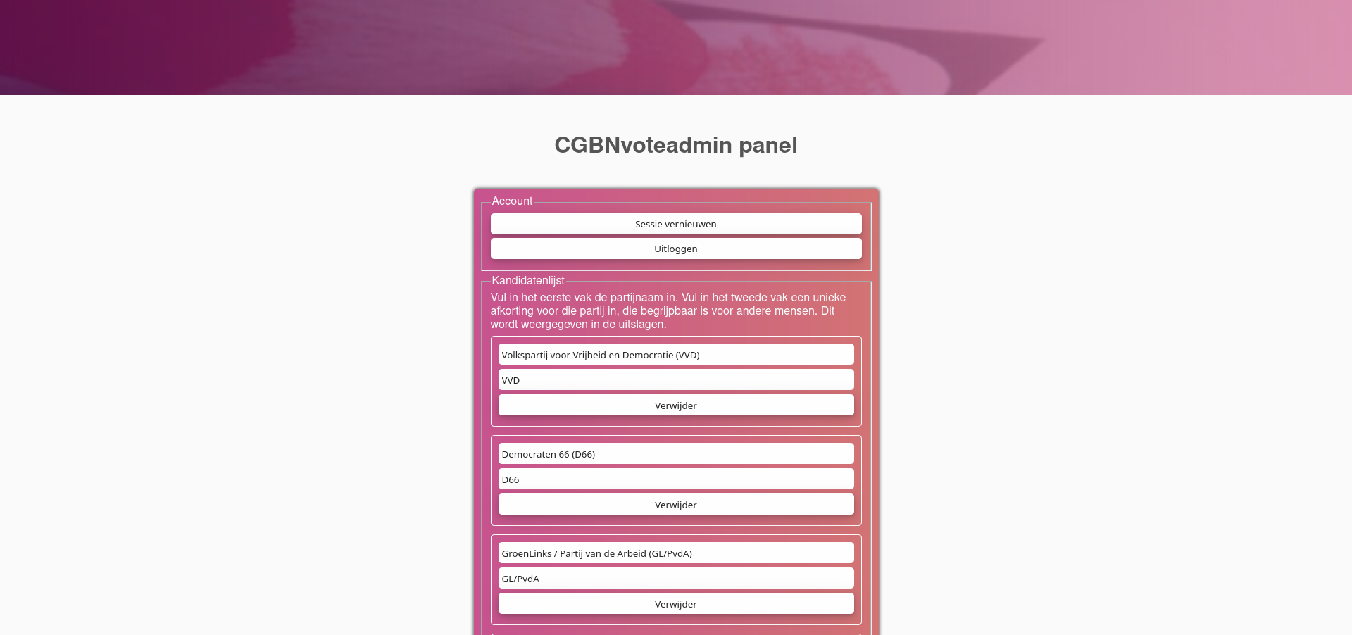 Project CGBNvote voting website admin panel